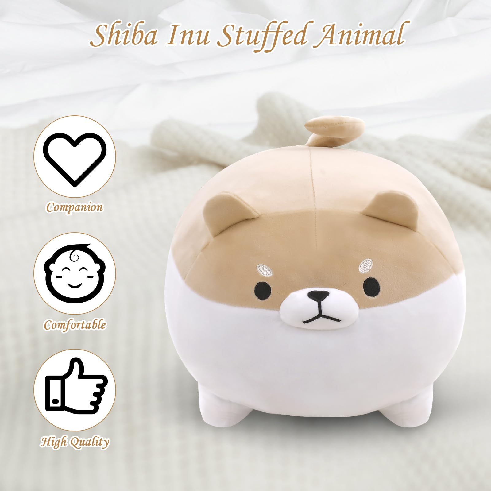TOYSYM Shiba Inu plush ships vacuum-packed and expands after unpacking.
