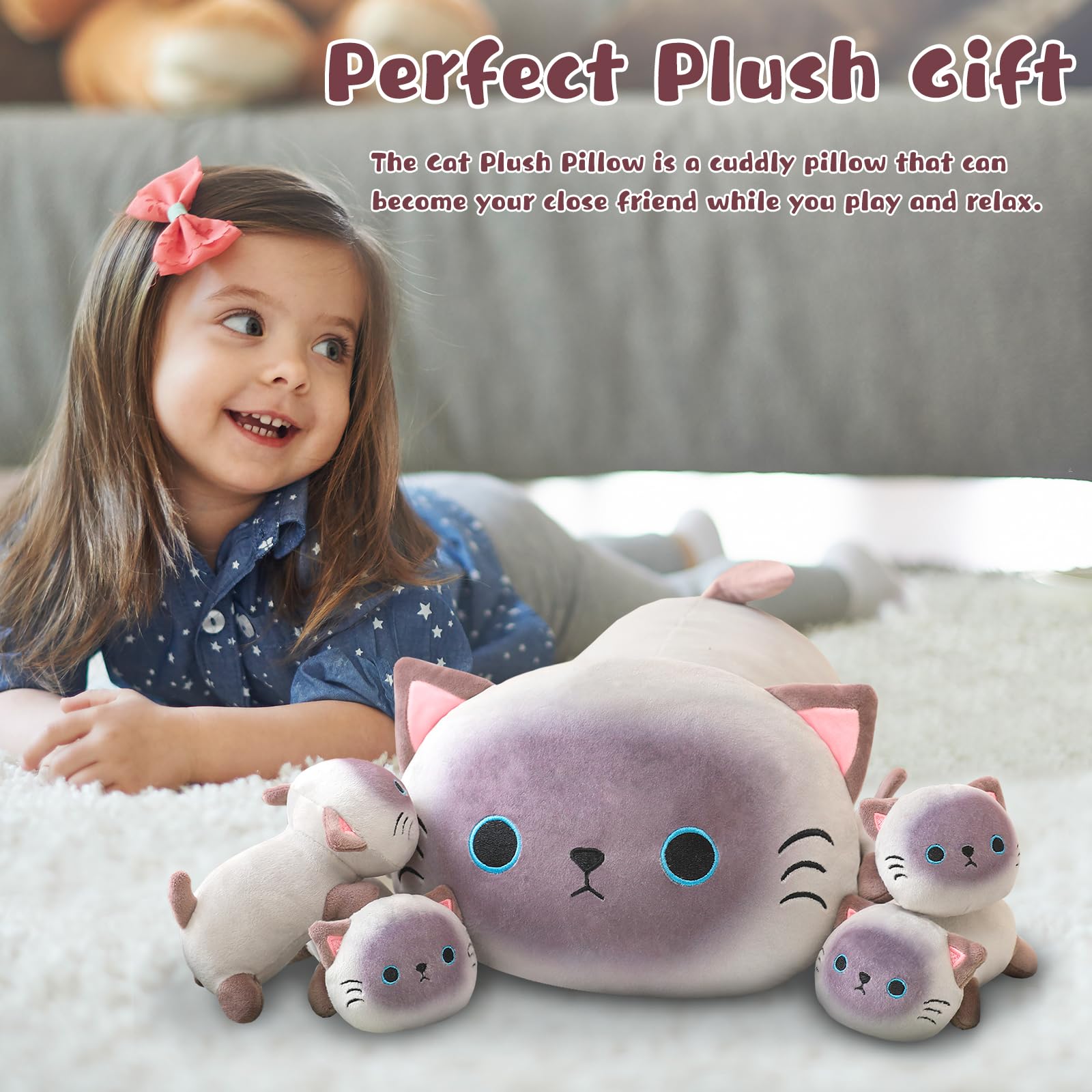 TOYSYM Siamese Cat Plush Baby 1 with soft fur for gentle bedtime cuddle.