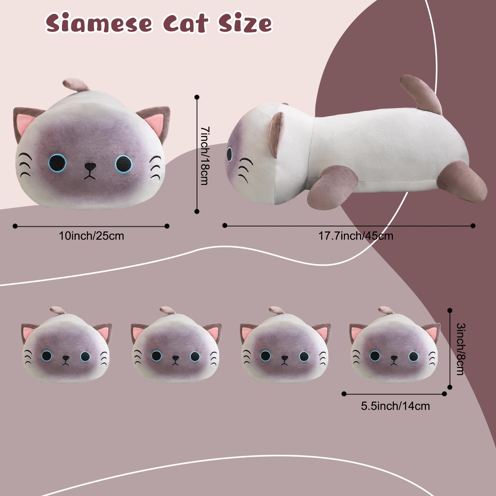 TOYSYM Siamese Cat Plush Baby 3 with plush fur and safe materials.