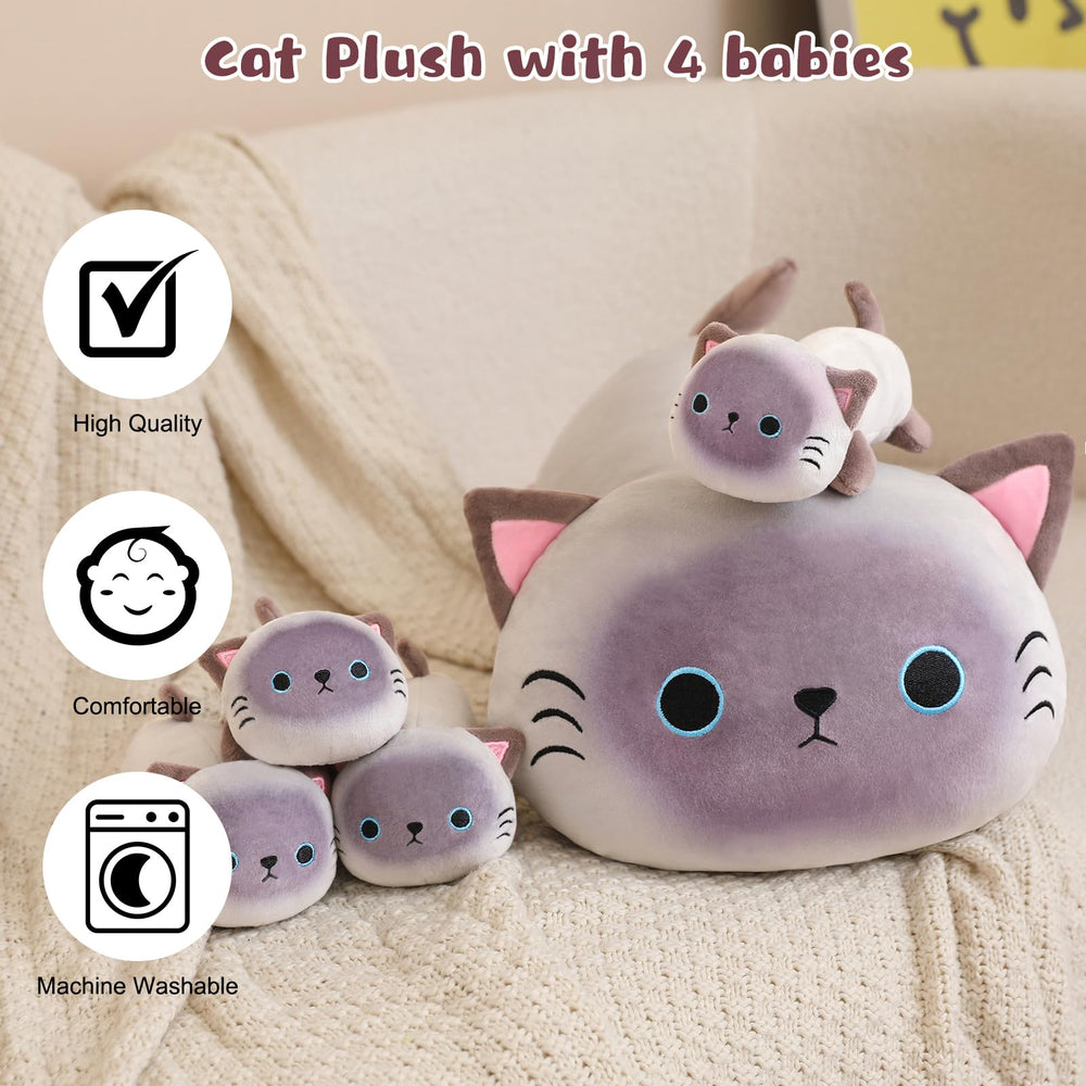 TOYSYM Siamese Cat Plush soft fabric and plush filling for cuddling.