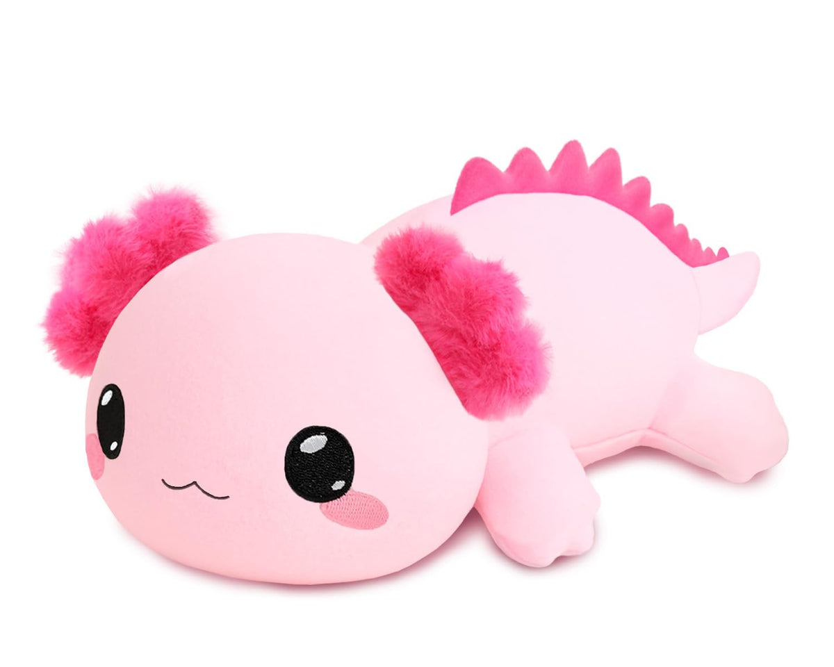 TOYSYM weighted axolotl toy close-up shows soft fabric and durable stitching.