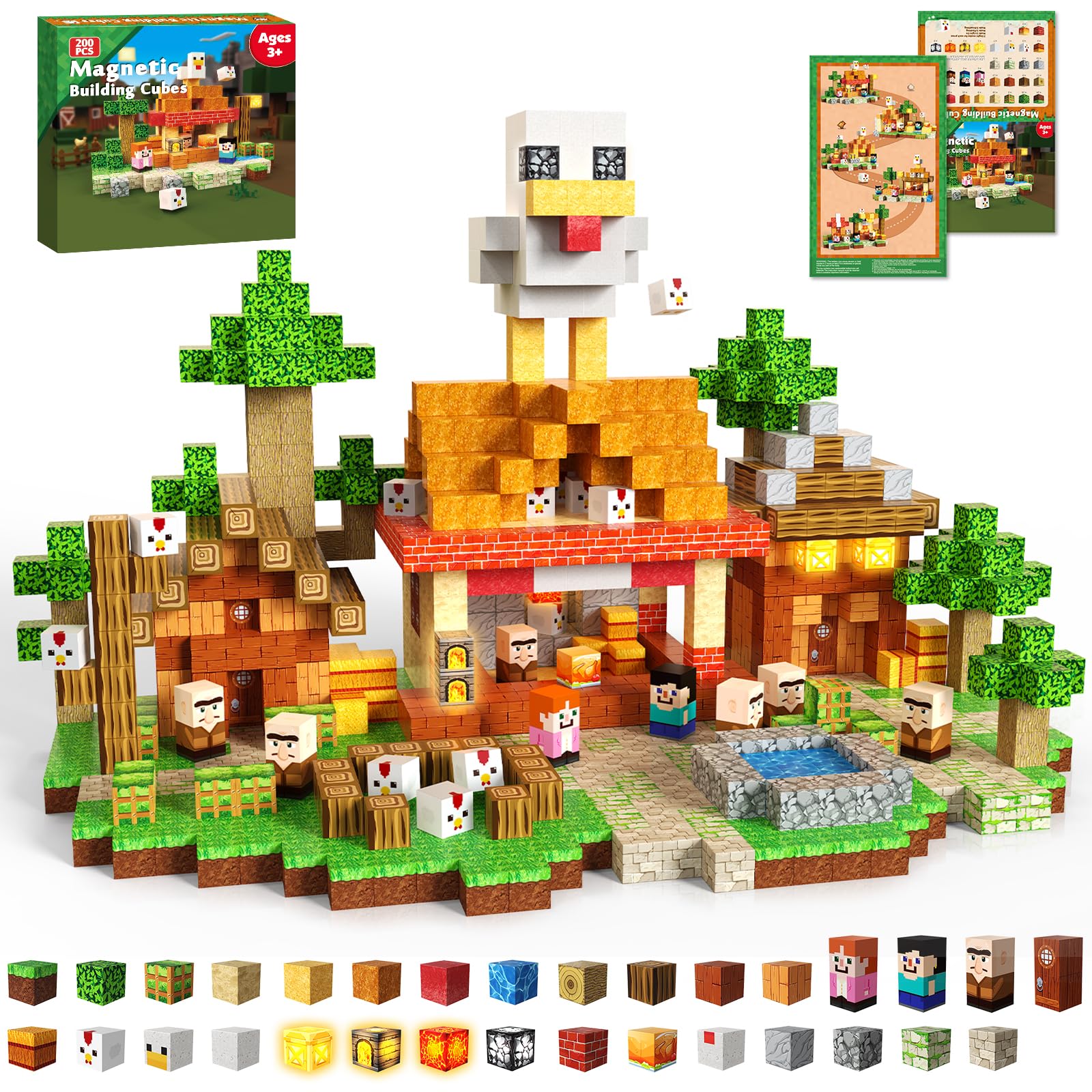 ToyUnited 200pcs magnetic blocks with light-up blocks for creative STEM play