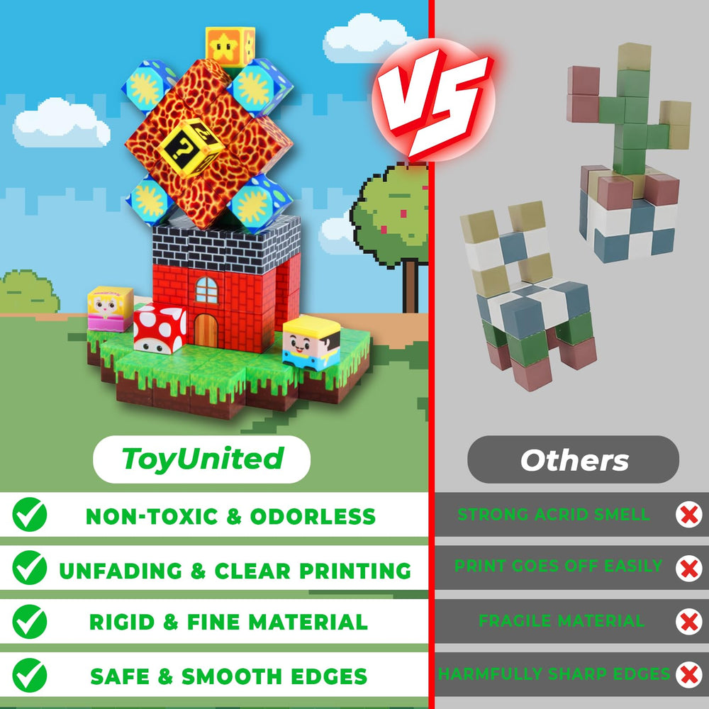 ToyUnited magnetic blocks durable non-toxic materials ensure safe, long-lasting play.