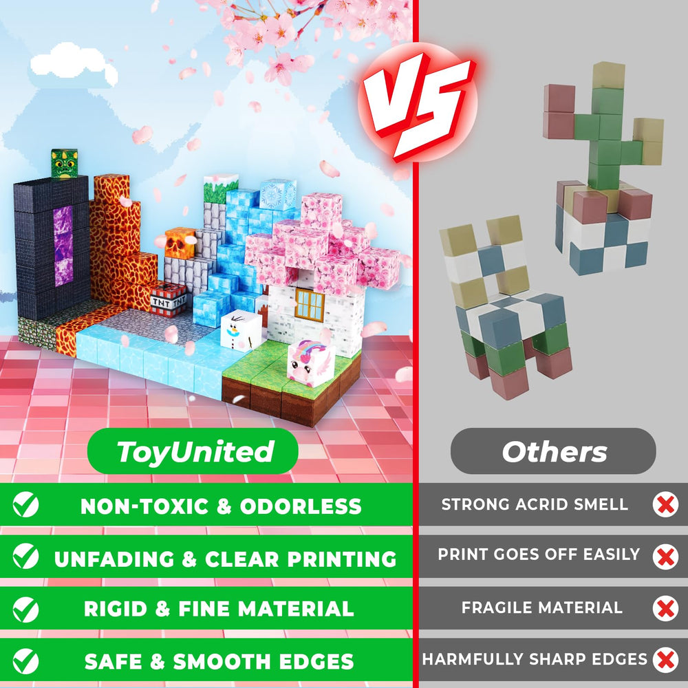 ToyUnited Magnetic Blocks connect easily, enabling unlimited stacking and creative scenes.
