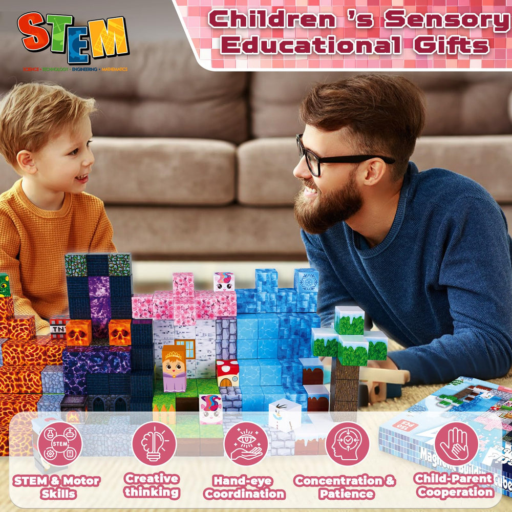 ToyUnited Magnetic Blocks with instruction manual and 14 pattern blocks for guided exploration.