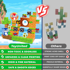 ToyUnited blocks patterns and an instruction manual inspire varied building challenges.