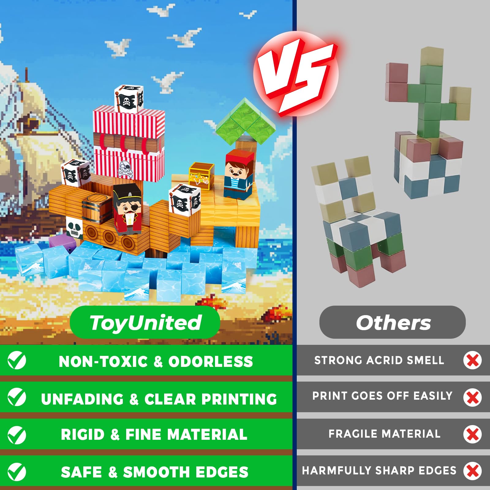 ToyUnited magnetic blocks colored pieces demonstrate STEM-friendly, hands-on construction and problem solving.