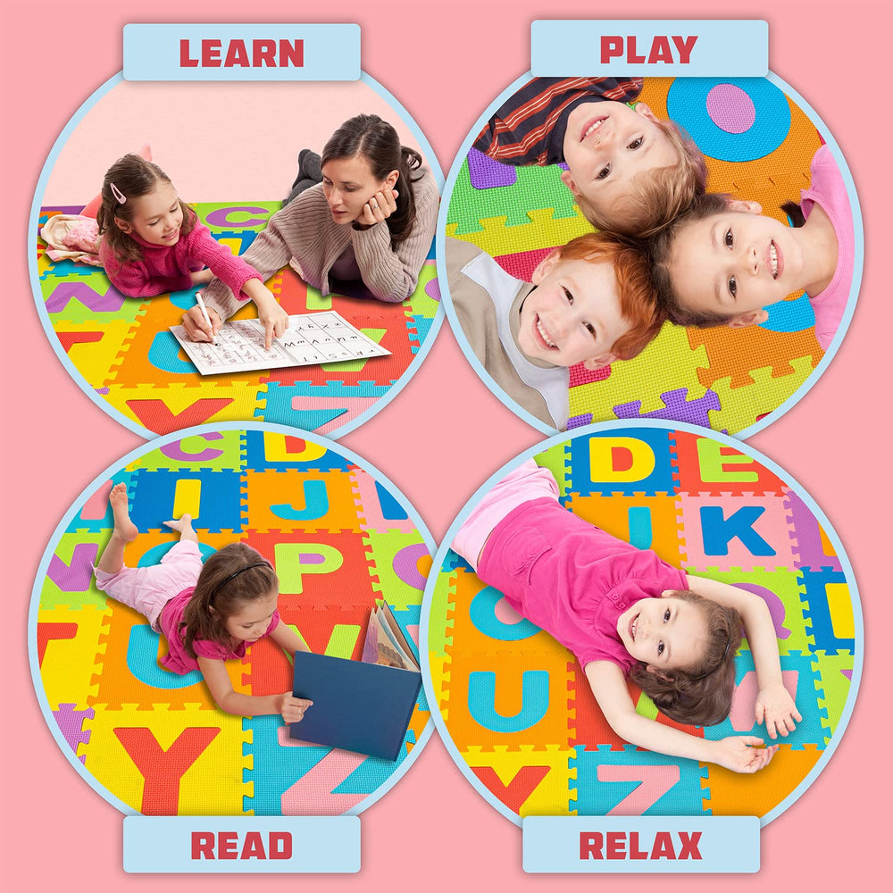 ToyVelt educational play mat combines colors and letters for exploration.