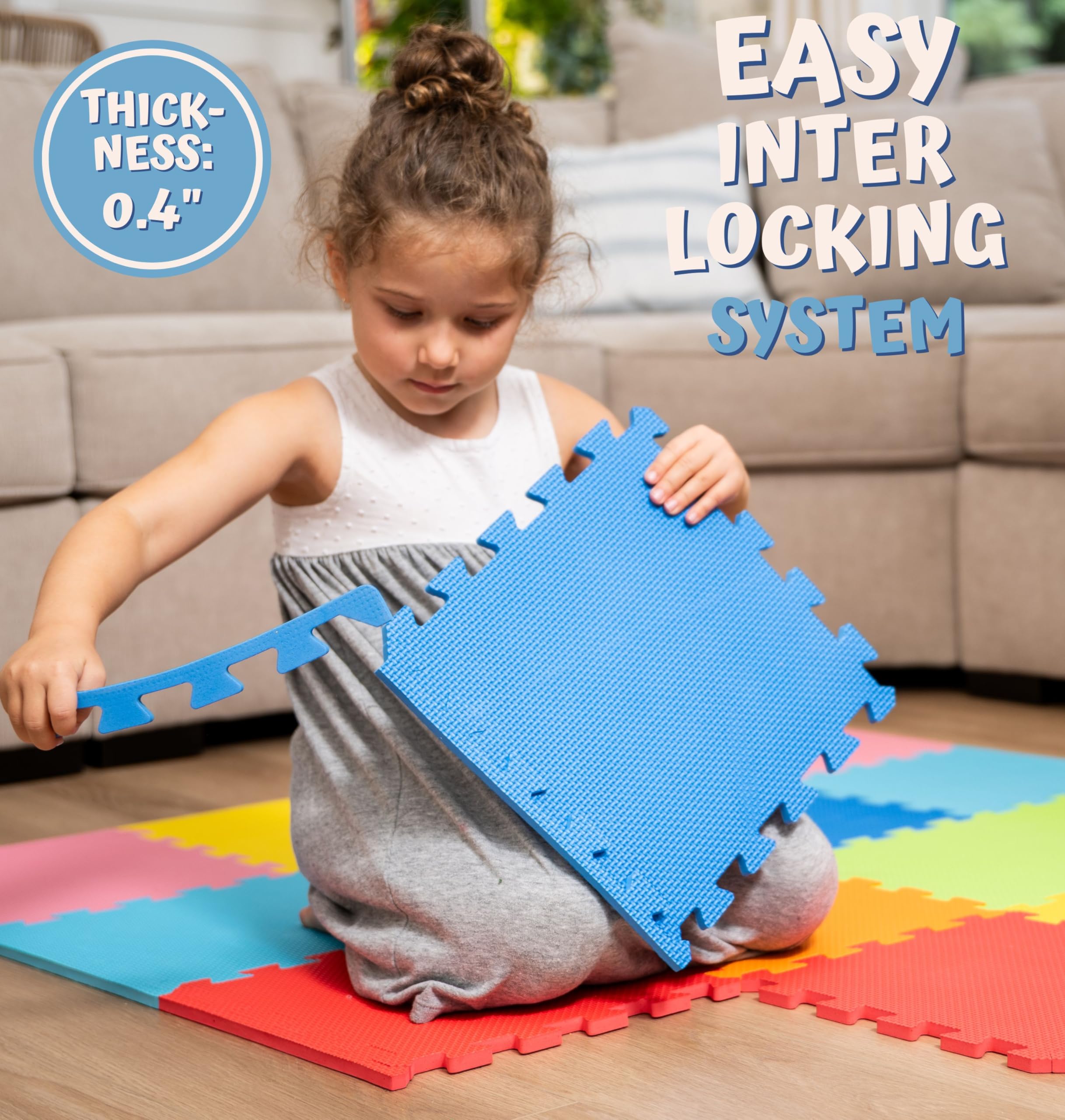 ToyVelt 4x4 ft floor mat with tiles covering a large crawling area.