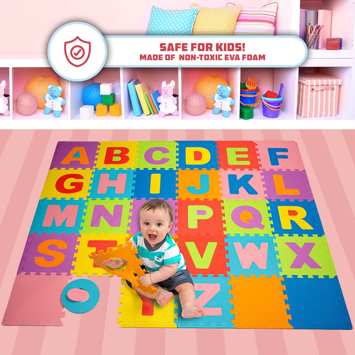 ToyVelt non-toxic EVA foam ensures a safe floor space.