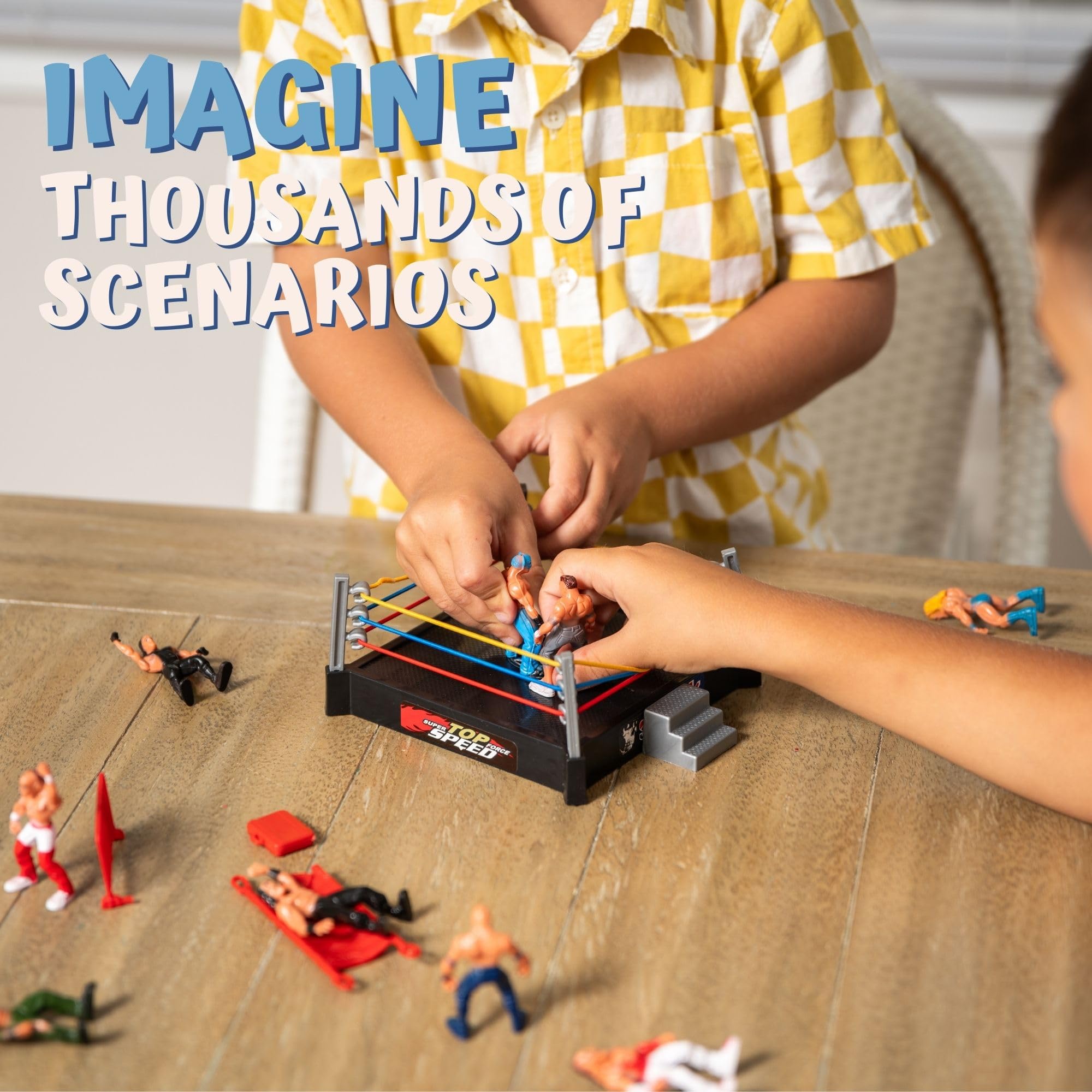 ToyVelt tables and trash cans for dramatic finishing moves.