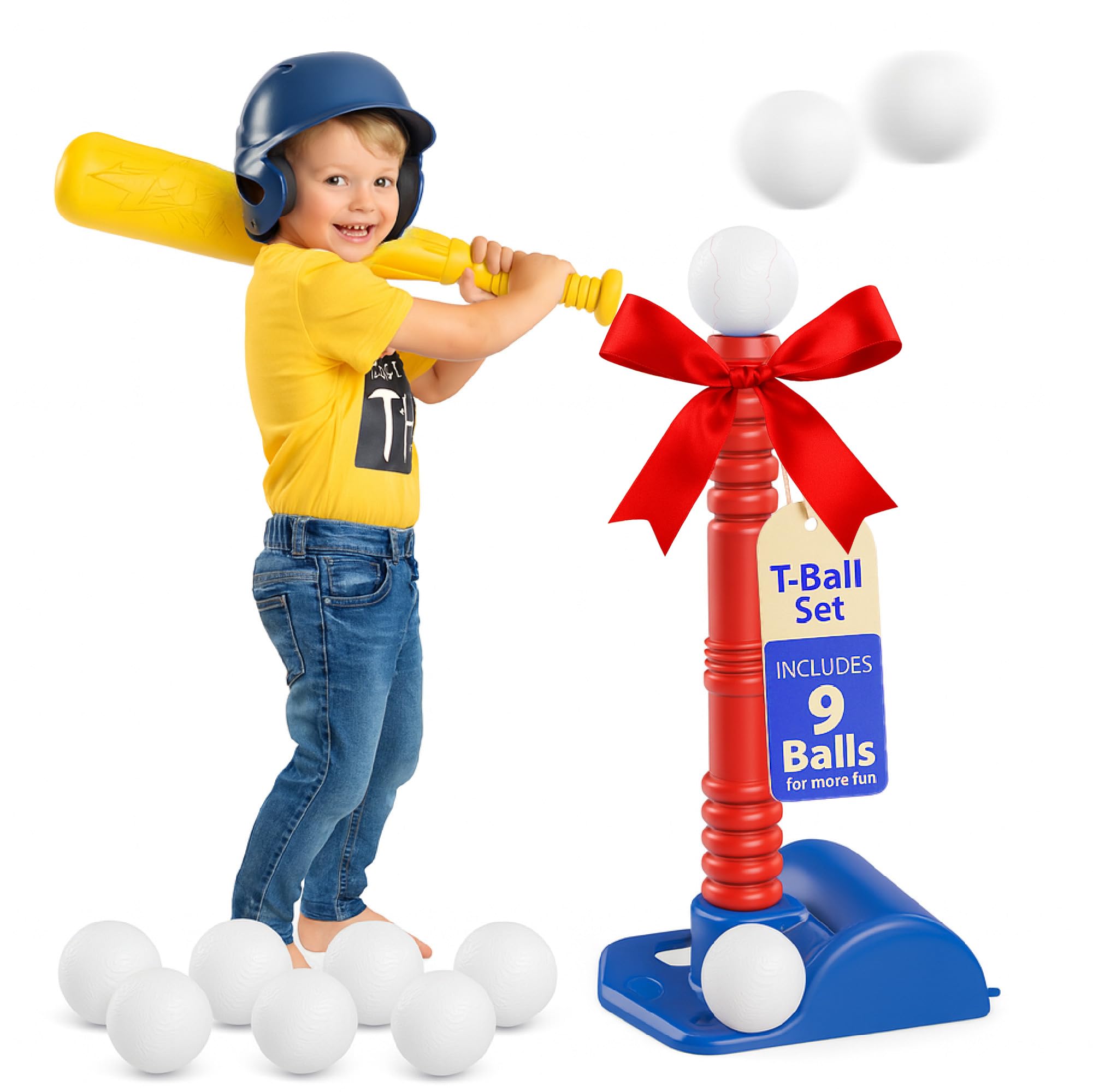 ToyVelt TBall stand ready for kids to practice swings.