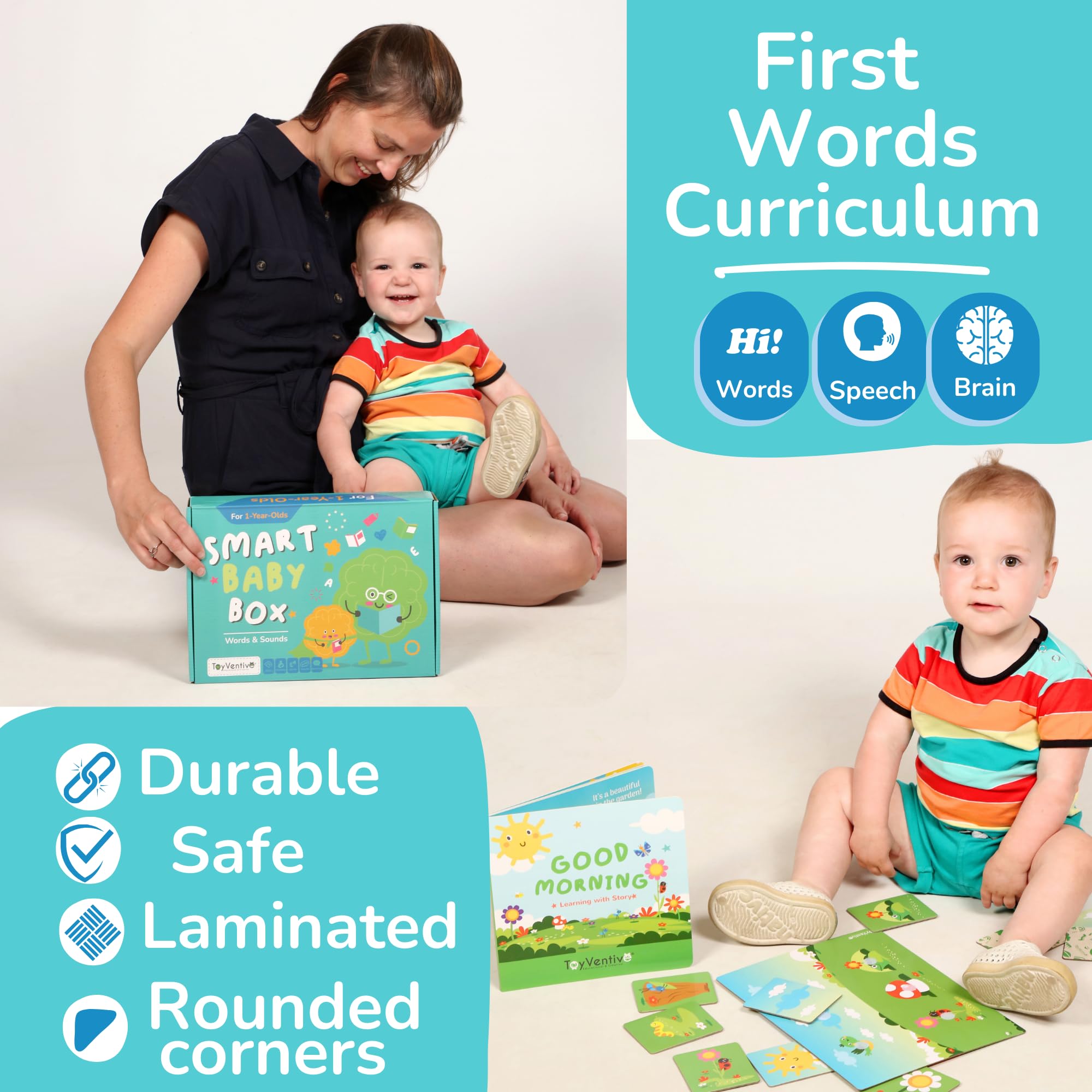 TOYVENTIVE First Words Board Book close-up promoting vocabulary growth.