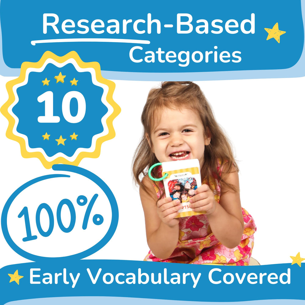 TOYVENTIVE flash cards with real photos help connect sounds to objects during daily play.