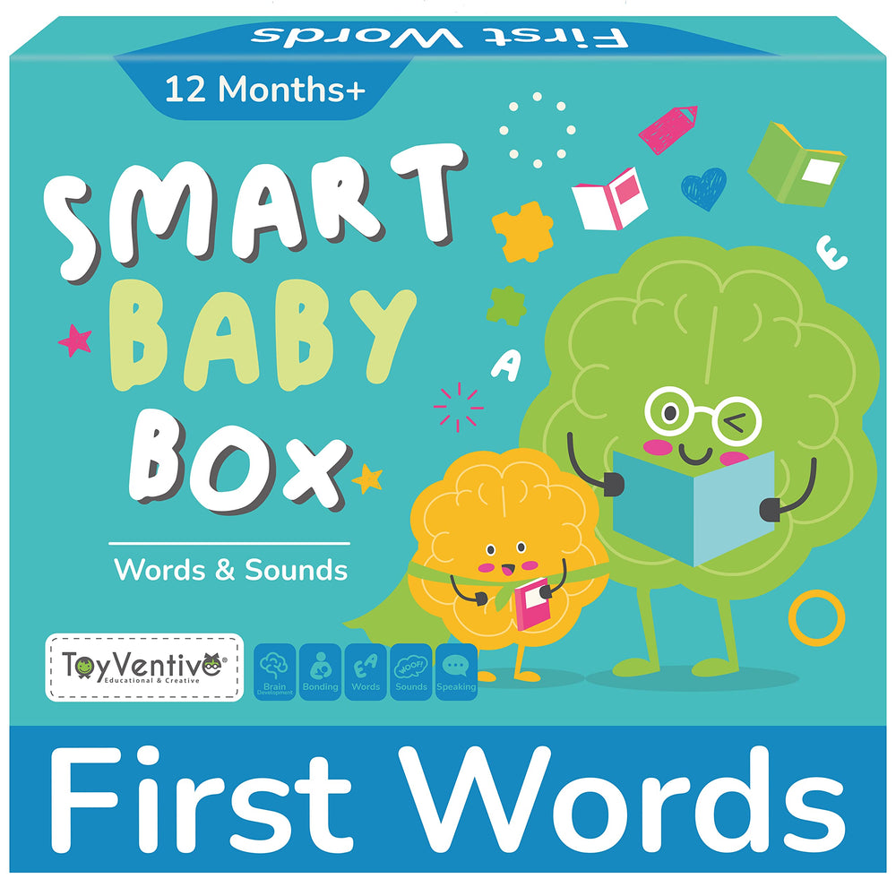 TOYVENTIVE Smart Baby Box contents shown, sparking language development and sensory play