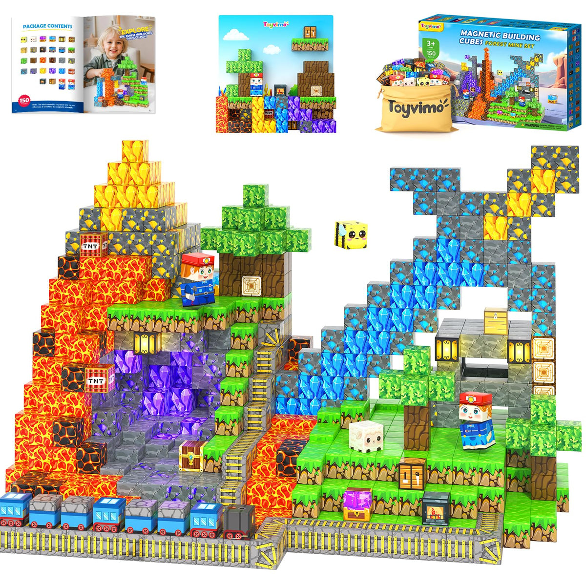 Toyvimo 150pcs magnetic blocks and board for imaginative mine adventures.