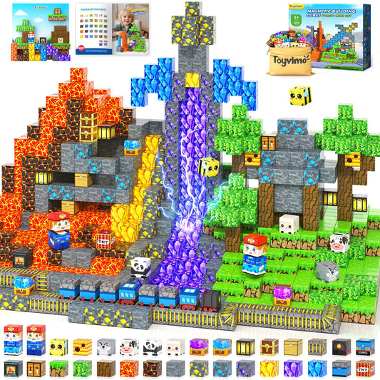 Toyvimo magnetic blocks form a mine scene for imaginative play