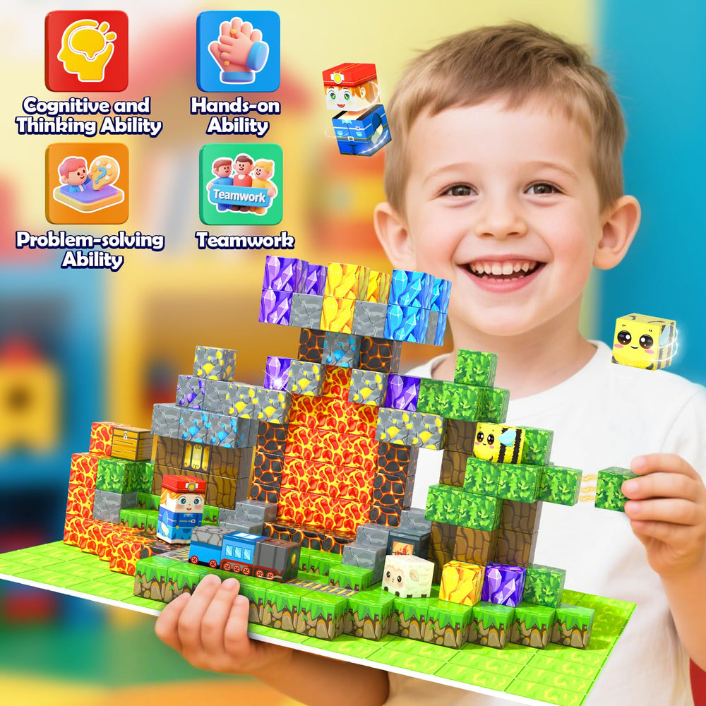 Toyvimo closeup magnetic blocks show strong magnets for sturdy constructions.