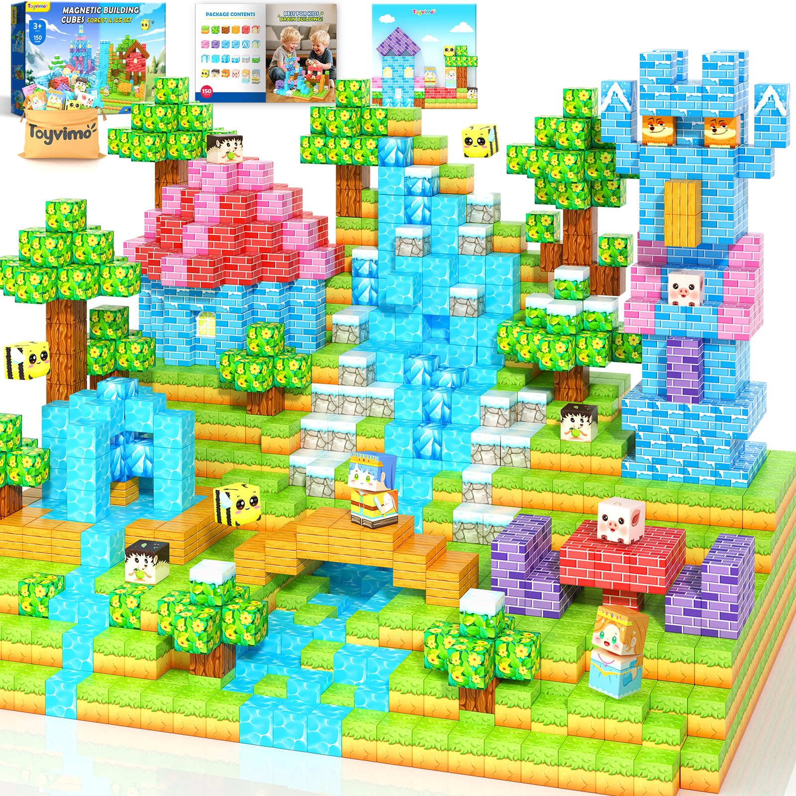 Toyvimo Magnetic Blocks forest castle scene supports imaginative play and spatial exploration.