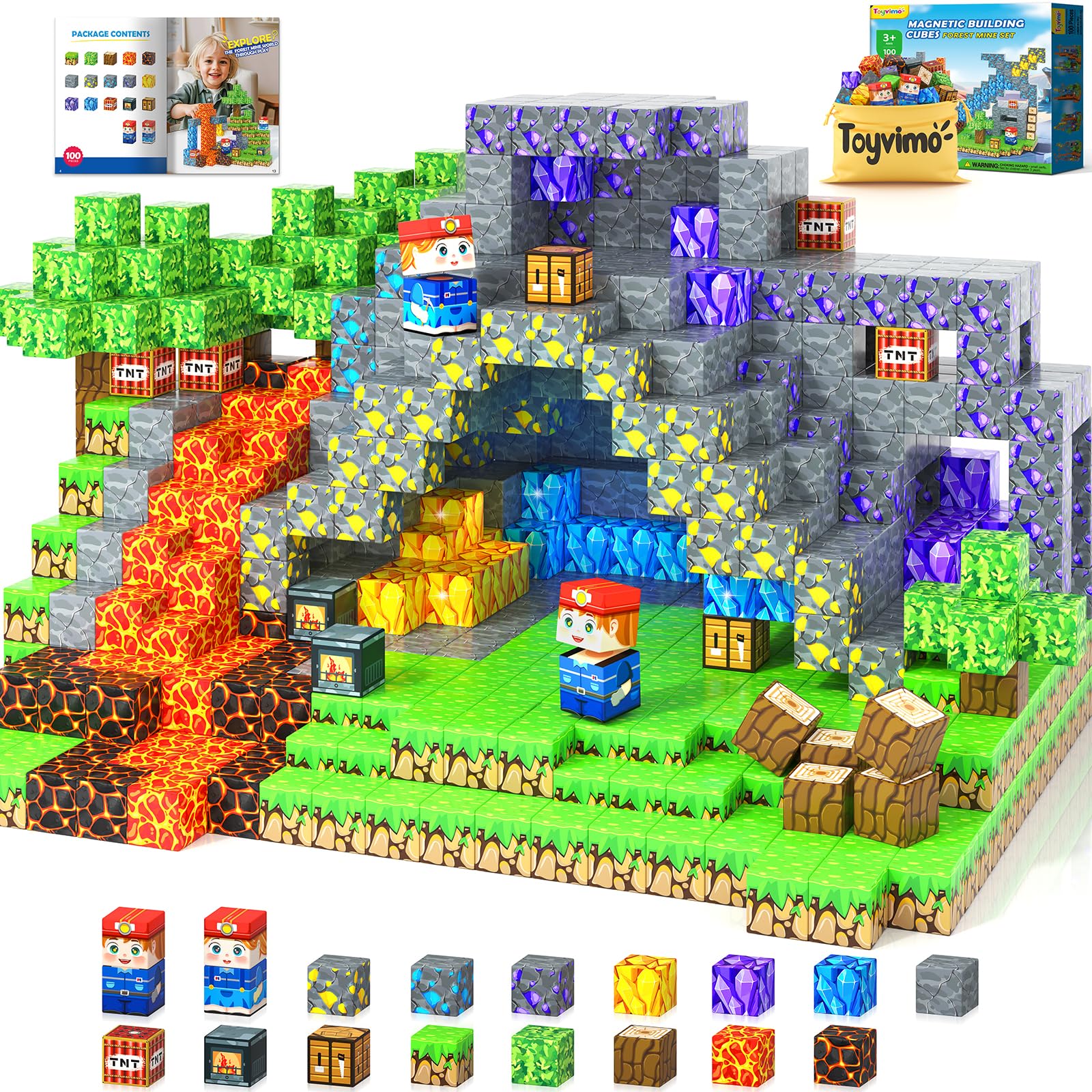 Toyvimo magnetic blocks forest world elements for imaginative play and fine motor skill building.