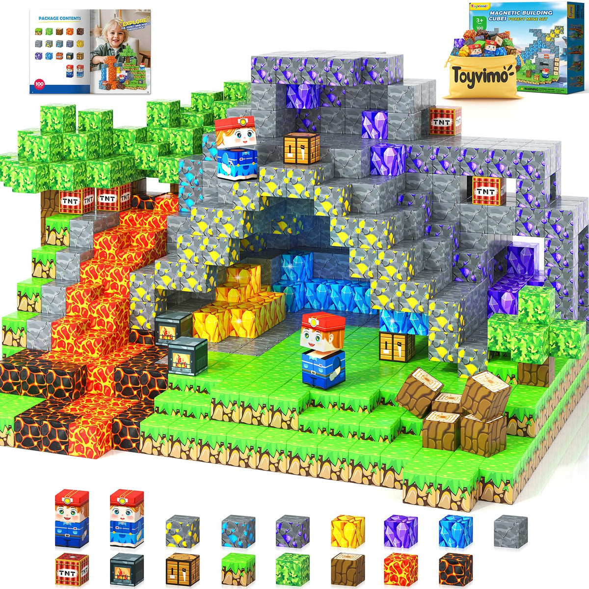 Toyvimo magnetic blocks forest world elements for imaginative play and fine motor skill building.