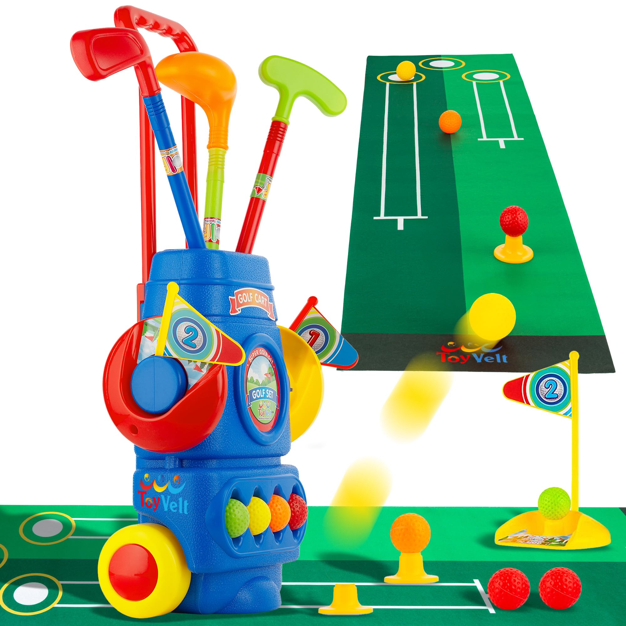 ToyVelt Toddler Golf Set clubs: lightweight for easy grip by little hands.