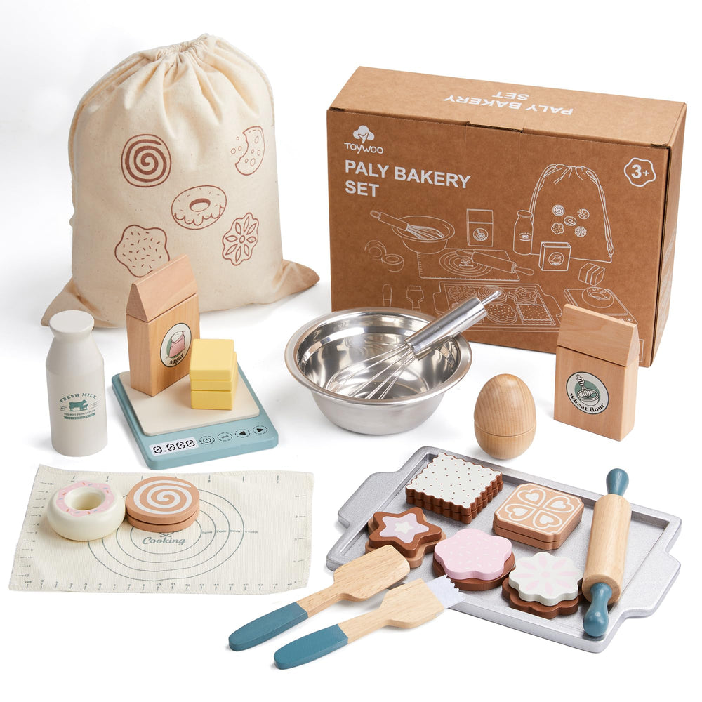 Toywoo 23-piece wooden set sparks imaginative baking play at home.