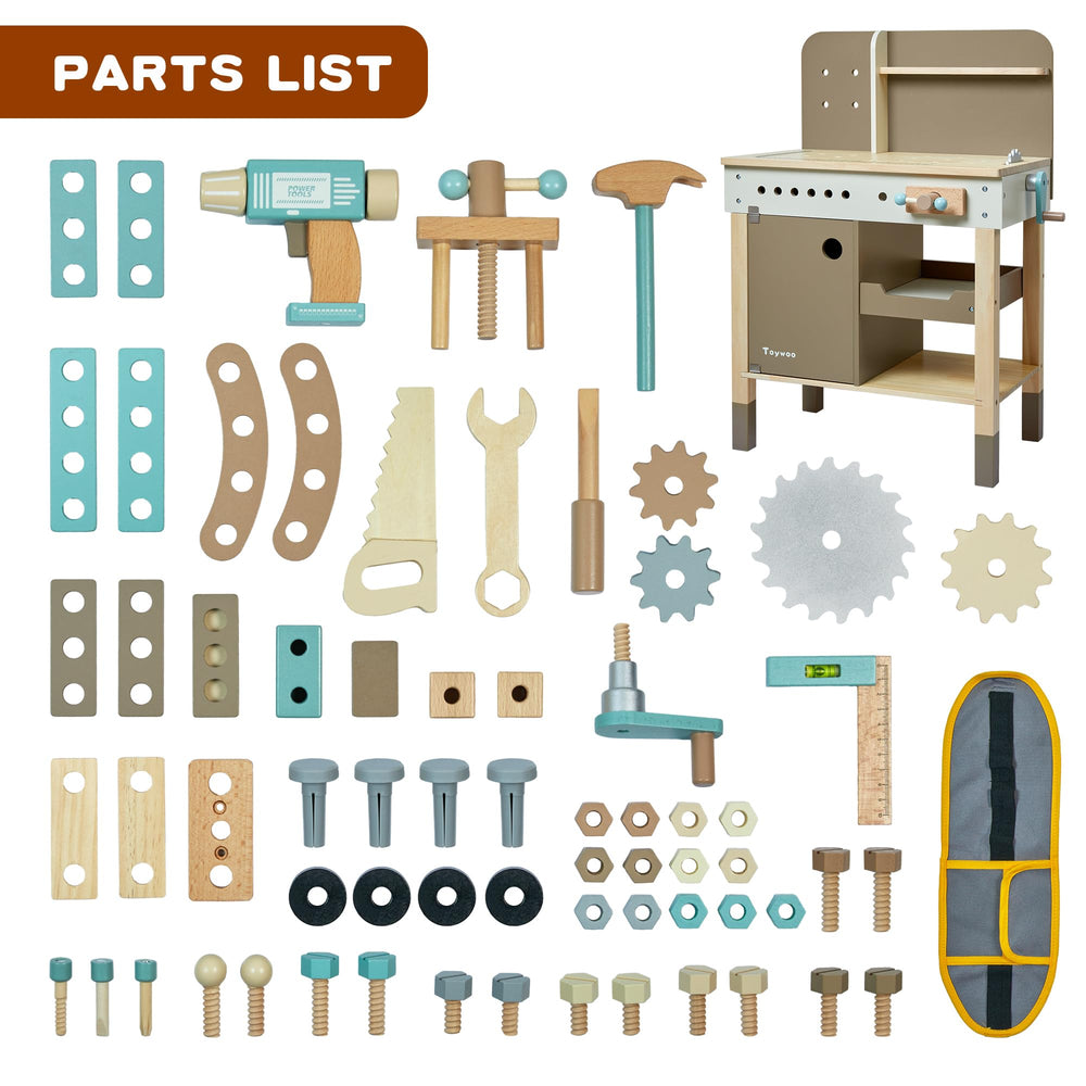 Toywoo beech wood tools and vise for durable pretend workshop sessions
