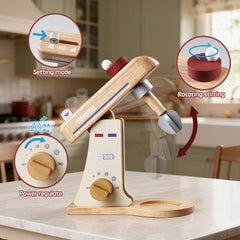 Toywoo wooden mixer whisk head used for creative kitchen play.