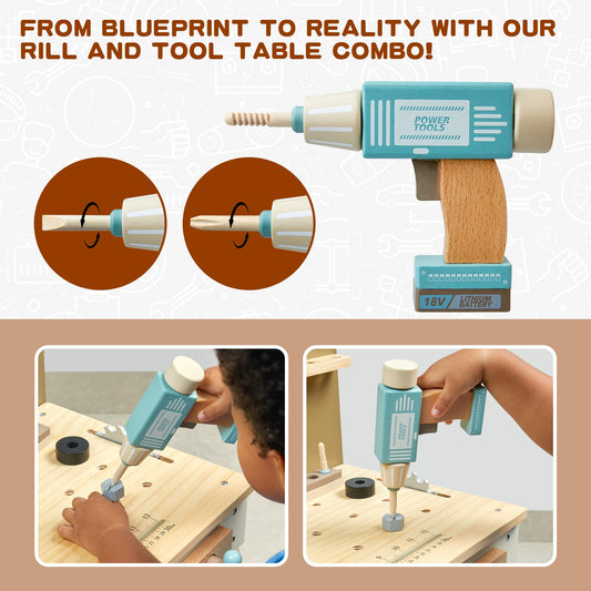 Toywoo wooden tools with hammer, saw, and screwdriver for hands-on learning