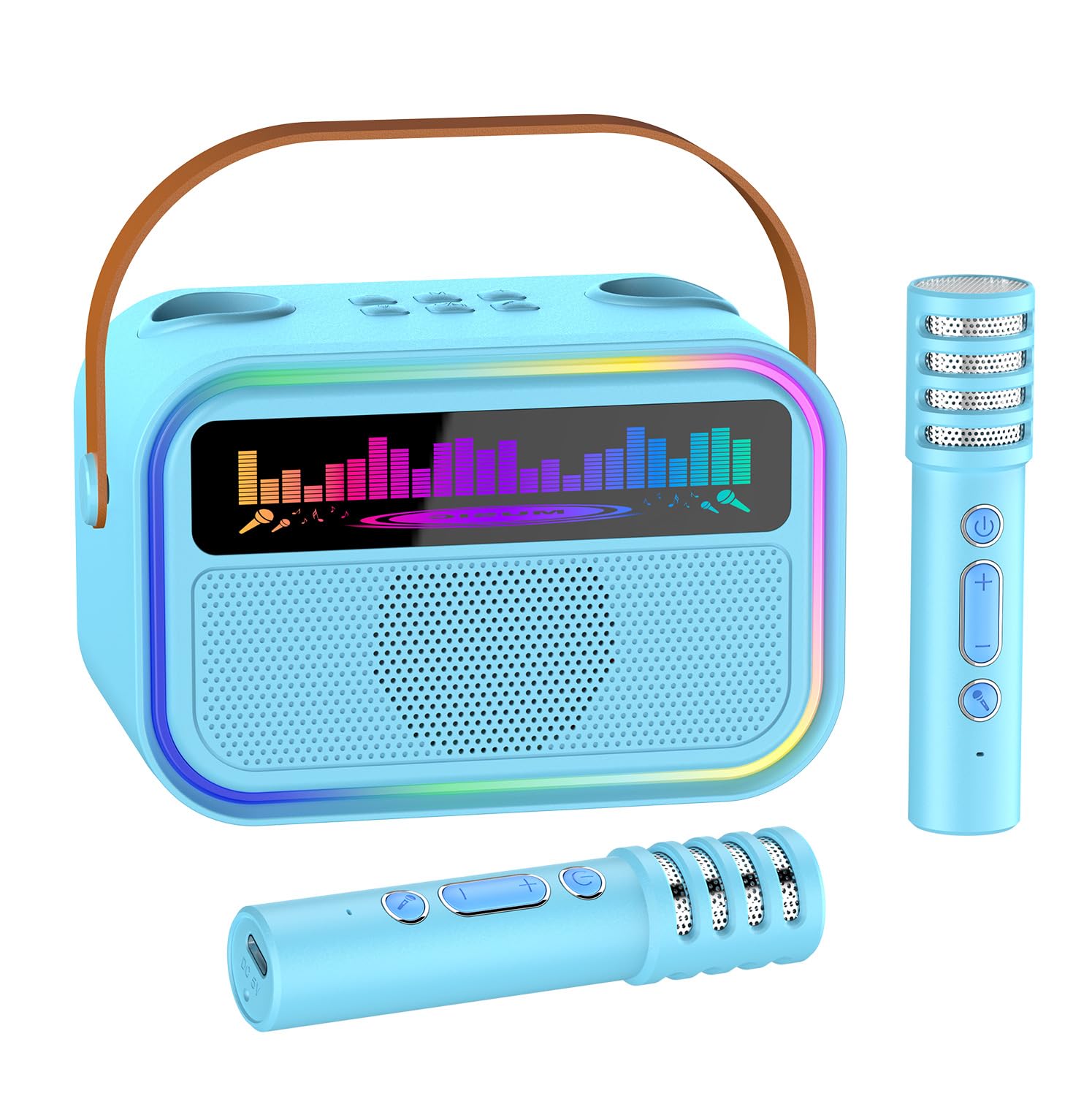 TOZDTO karaoke machine front view in blue, compact home entertainment for family sing-alongs.