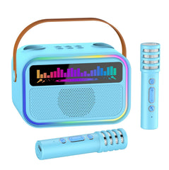 TOZDTO karaoke machine front view in blue, compact home entertainment for family sing-alongs.