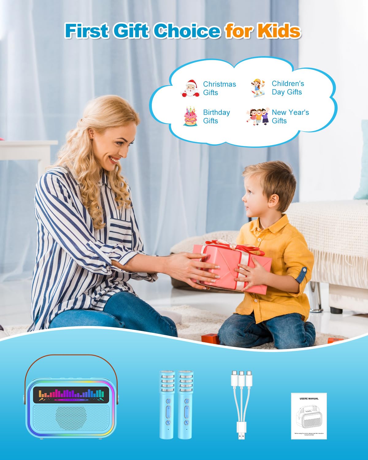 TOZDTO gift-ready karaoke set packaging ideal for birthdays or holidays.