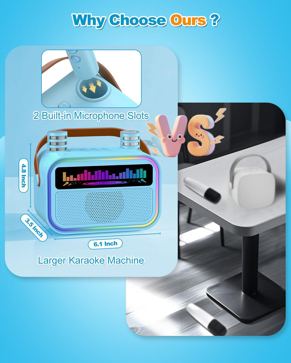 TOZDTO karaoke machine LED lights synchronize with music for party mood.