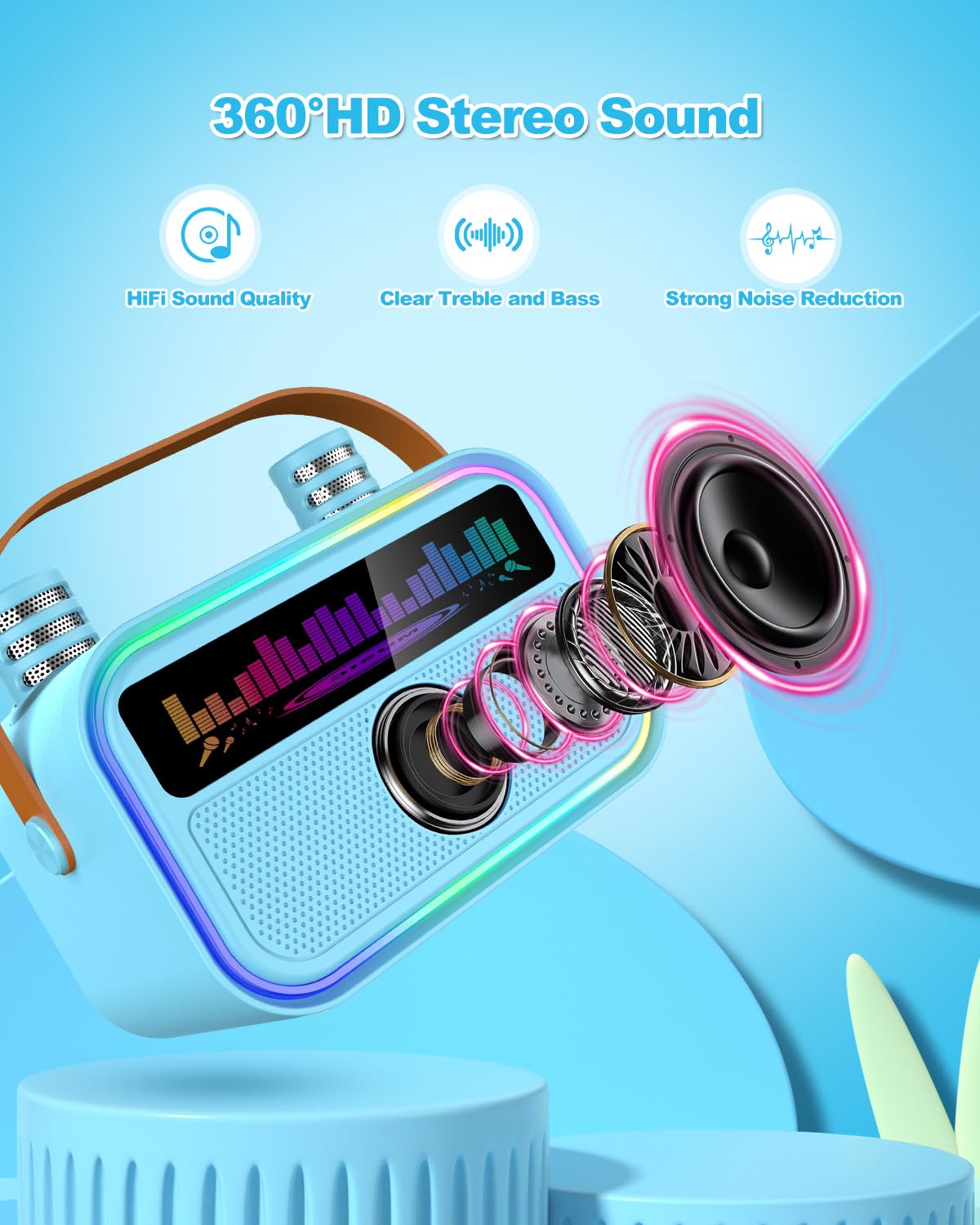 TOZDTO karaoke machine with built-in mics stowed securely for travel.