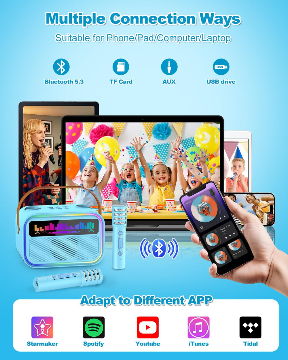 TOZDTO karaoke machine supports USB playback for wide karaoke libraries.