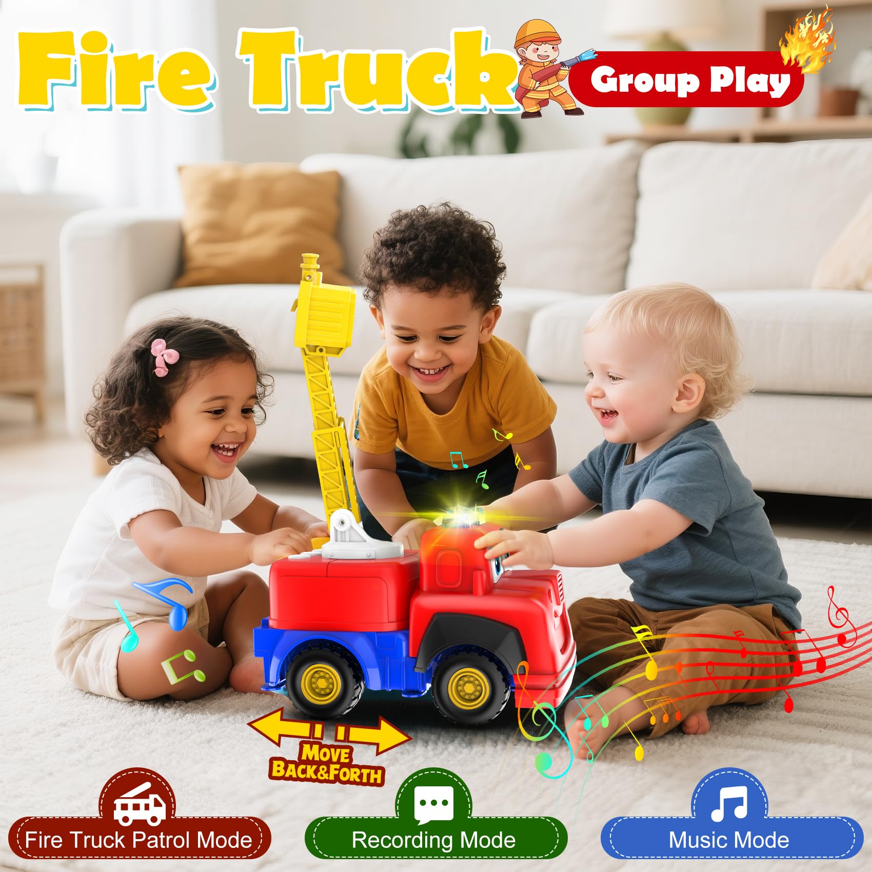 Tozkizm fire truck toy recording feature repeats baby's babble playfully