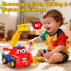 Tozkizm Talking Fire Truck flashing lights captivate toddlers during imaginative play.