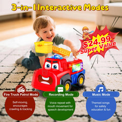 Tozkizm Talking Fire Truck music-sounds mix adds excitement to rescue role-play.