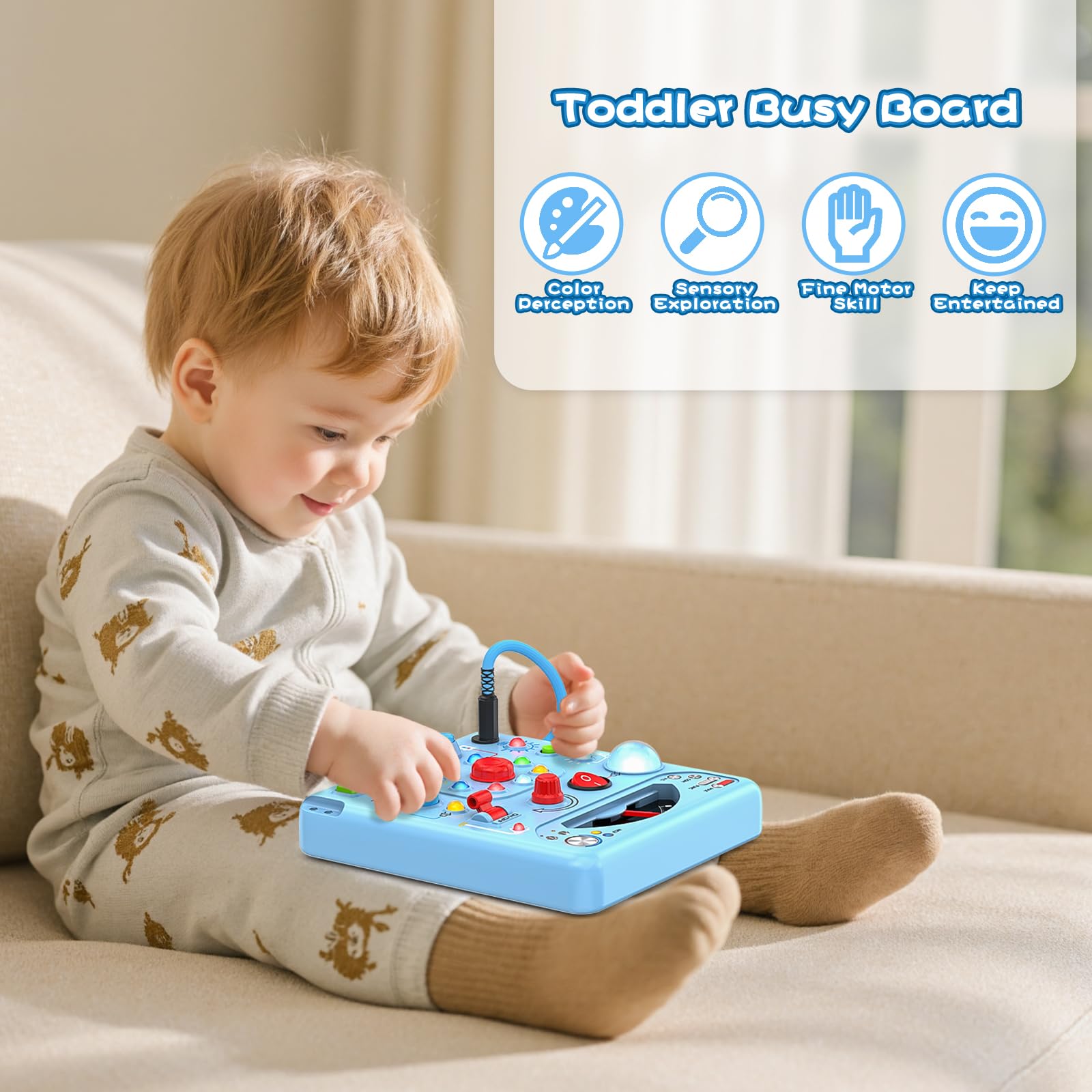 Tozuoup Busy Board-back-stickers personalize the toy for kids