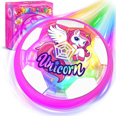 Tqeieu Unicorn Hover Soccer Ball front view with LED glow for indoor play