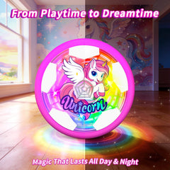 Tqeieu Unicorn Hover Soccer Ball top view highlights rainbow lights