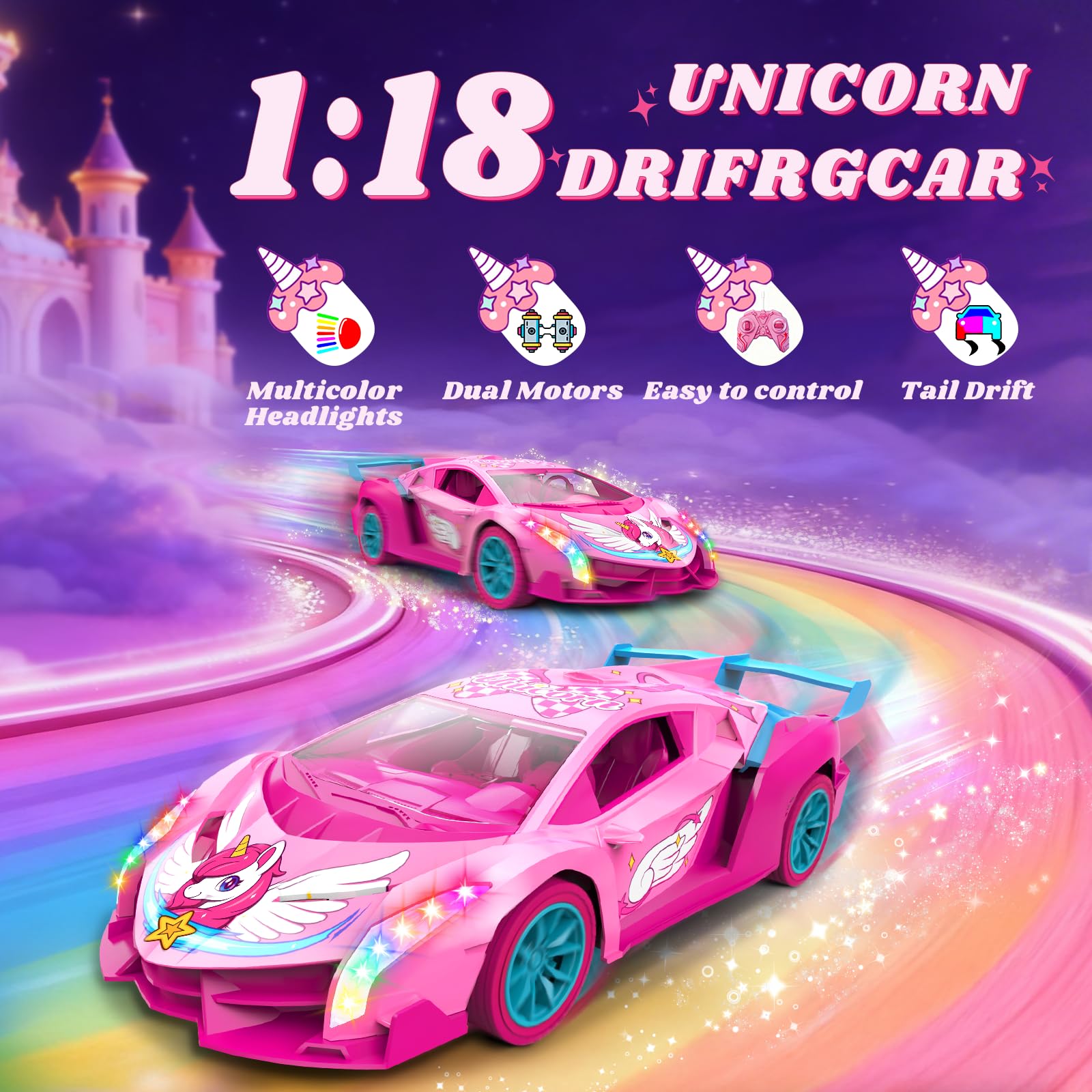Tqeieu Unicorn RC Car showcasing 2.4GHz remote for smooth, interference-free control