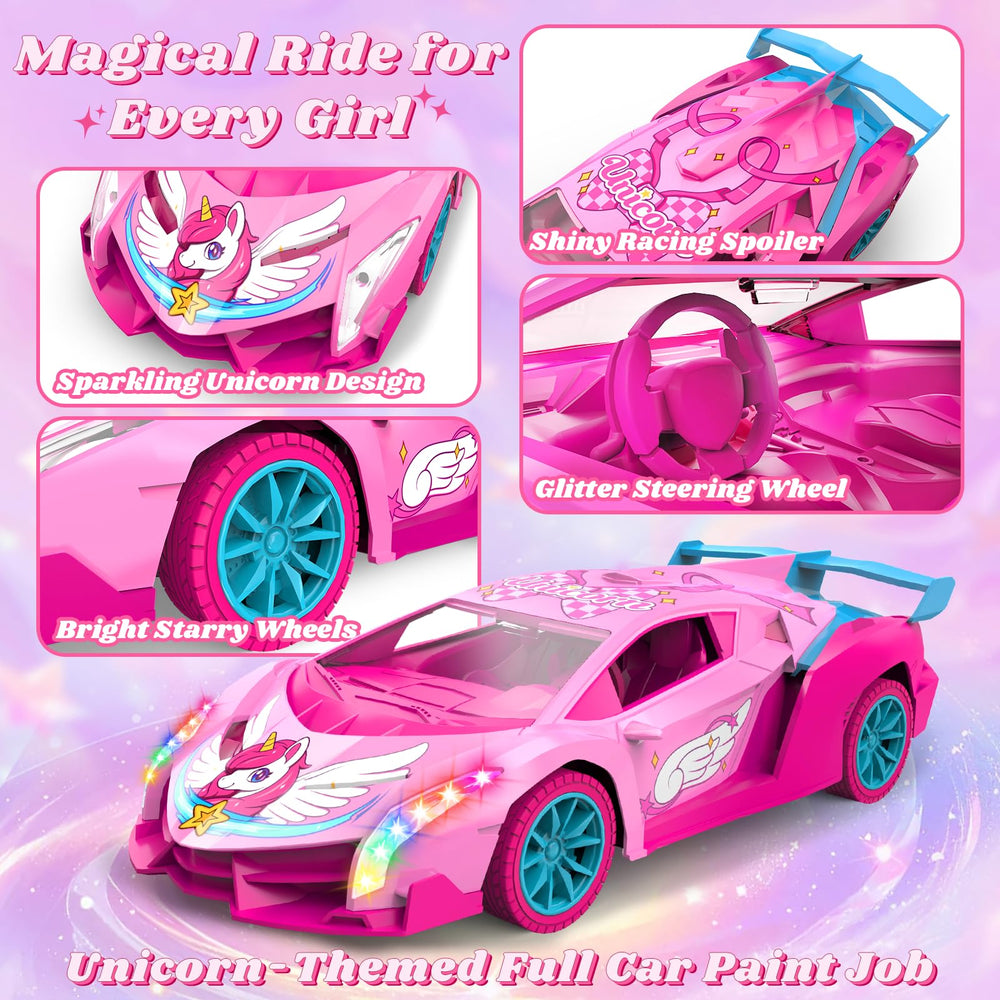 Tqeieu Unicorn RC Car with durable tires built for indoor and light outdoor use
