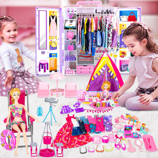 TQRAZ camping set with tent and bonfire for imaginative outdoor play.
