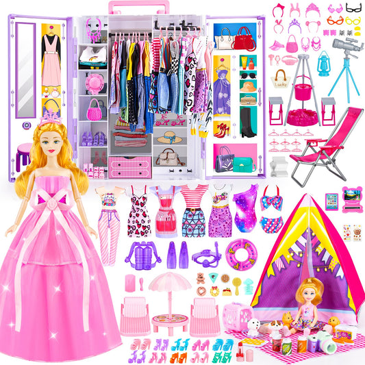 TQRAZ doll closet for 11.5-inch dolls with organized wardrobe options.