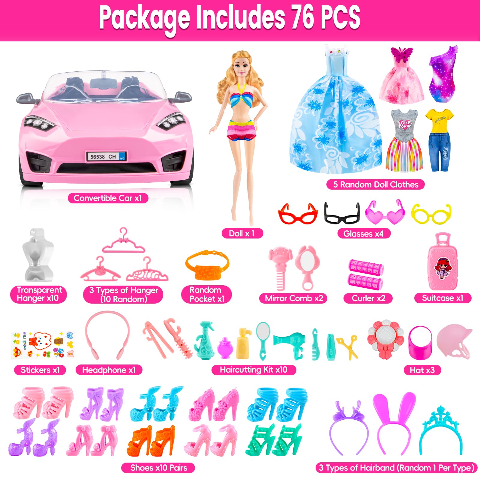 TQRAZ pink convertible car enhances pretend play with two seats.