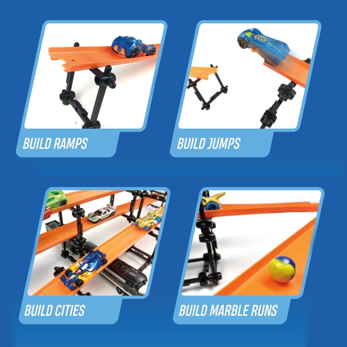 TrackJack marble-run layout with colorful pathways for curious builders