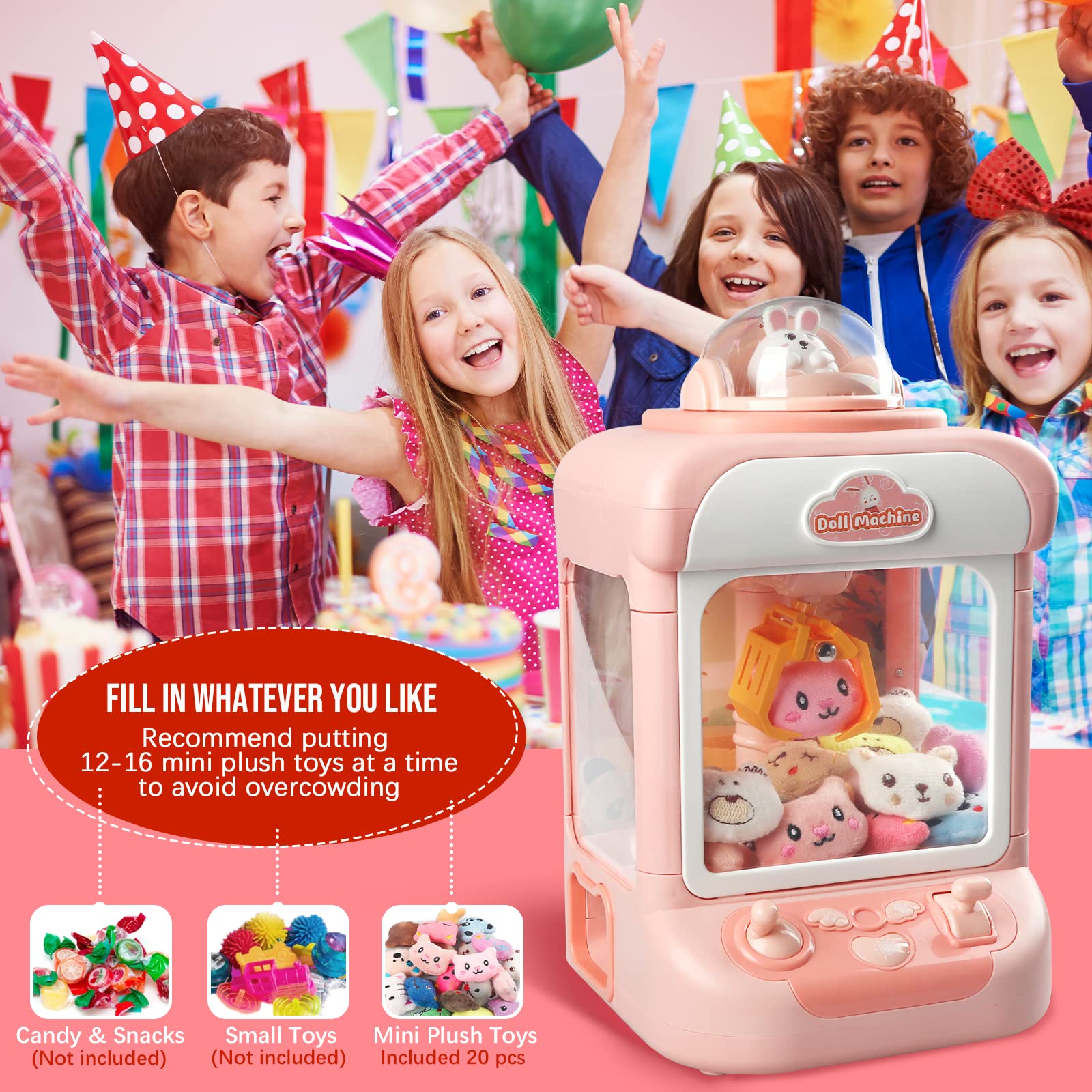 Tracpos 20 mini plush toys inside, varied rewards for kids during play.