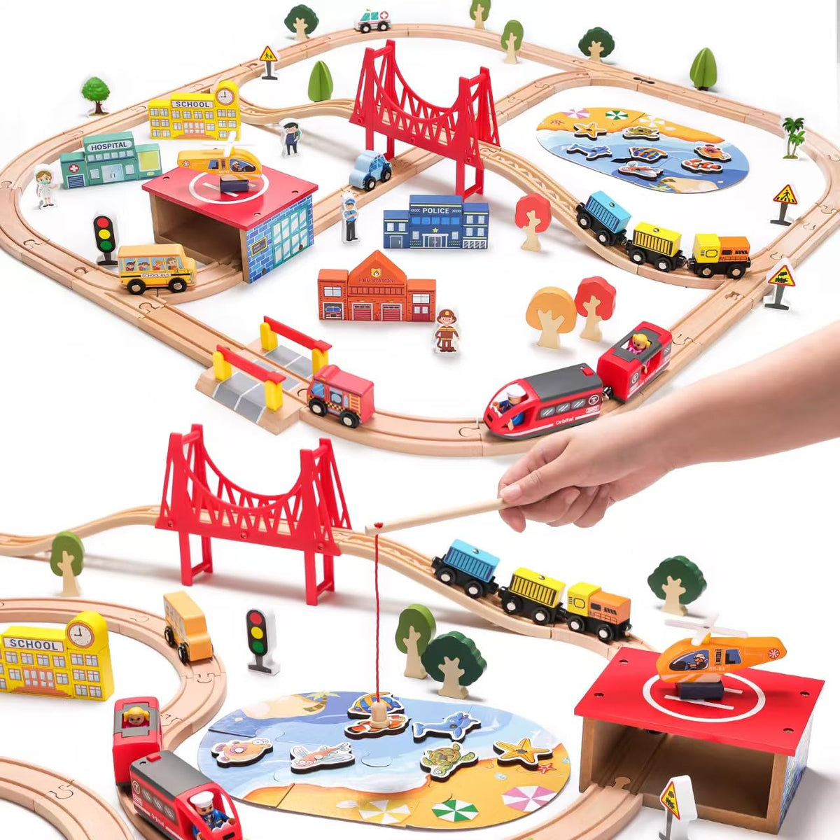 TradeWings 118-piece wooden city train set on tracks encouraging imaginative play